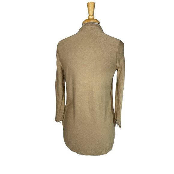 J.JILL Tan Linen Blend Fringe Open Cardigan Sweater Size Small Petite Capsule - Picture 3 of 10